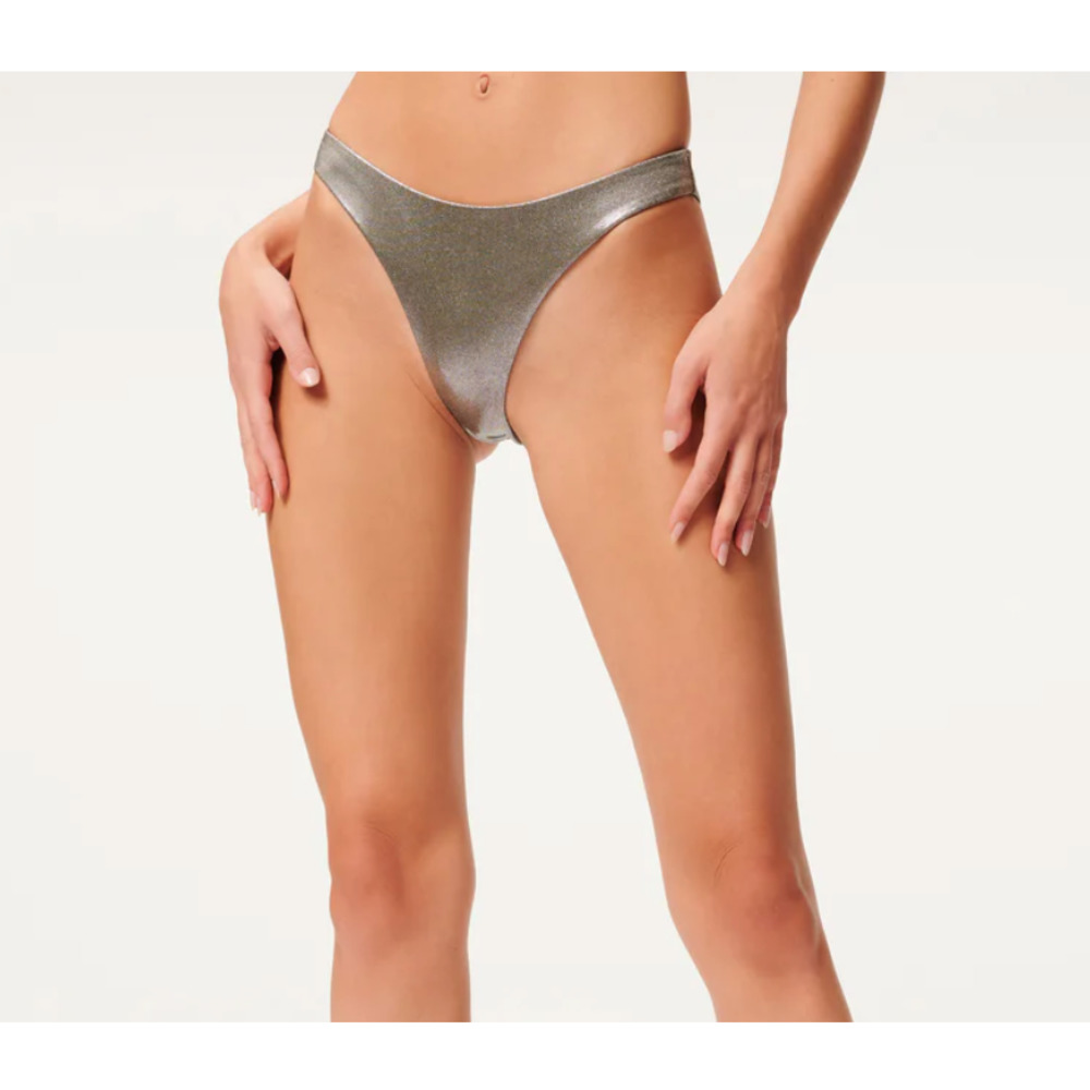 nwt good american METALLIC BETTER BIKINI BOTTOM in stormy foil size 0/XS
